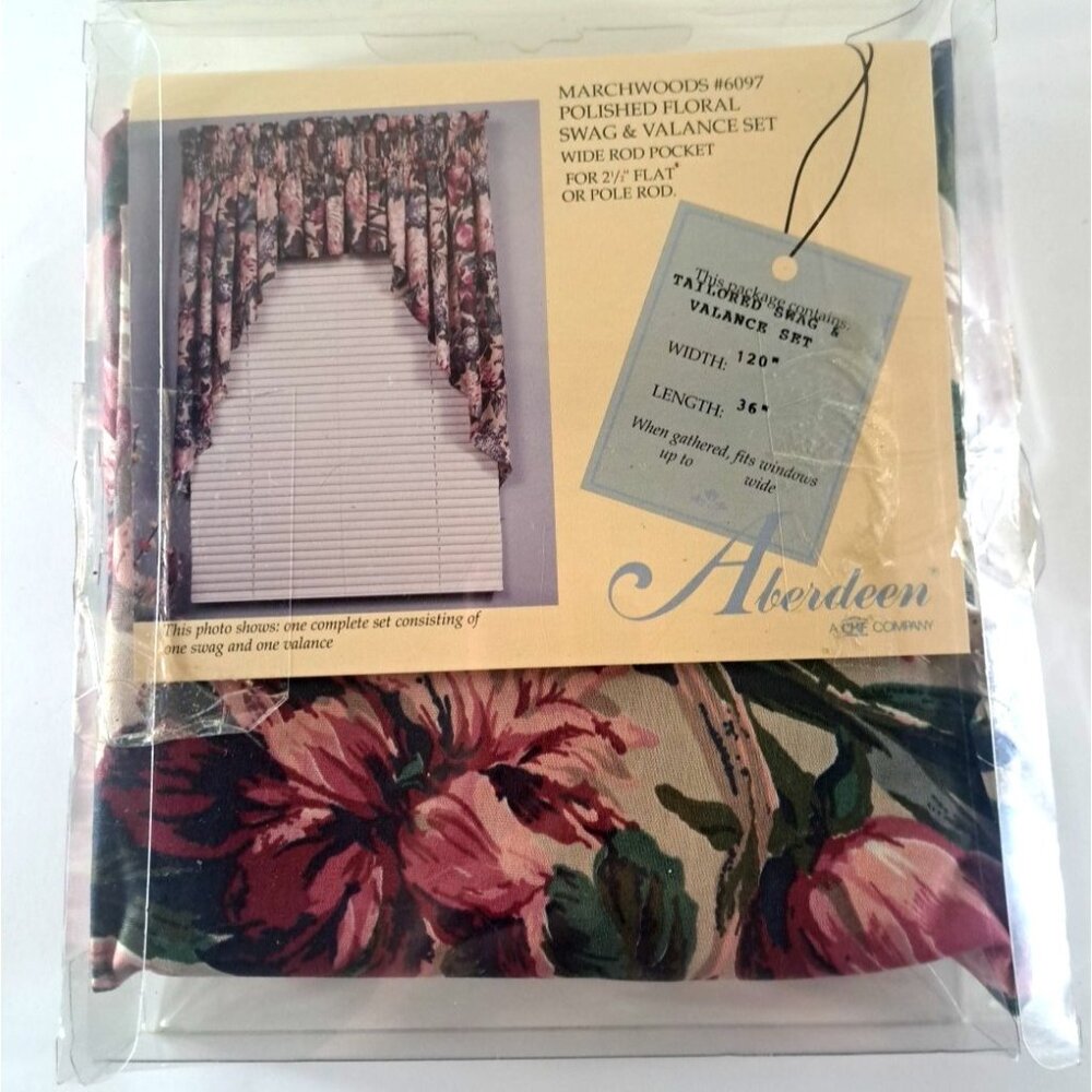 NEW Vintage Swag Curtain & Valance Set Pink Floral Cottage Country 120x36